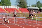 Georgina Honeyman (Gateshead) winning the under-15s 75 metres hurdles at the North Eastern Champs, Gateshead.